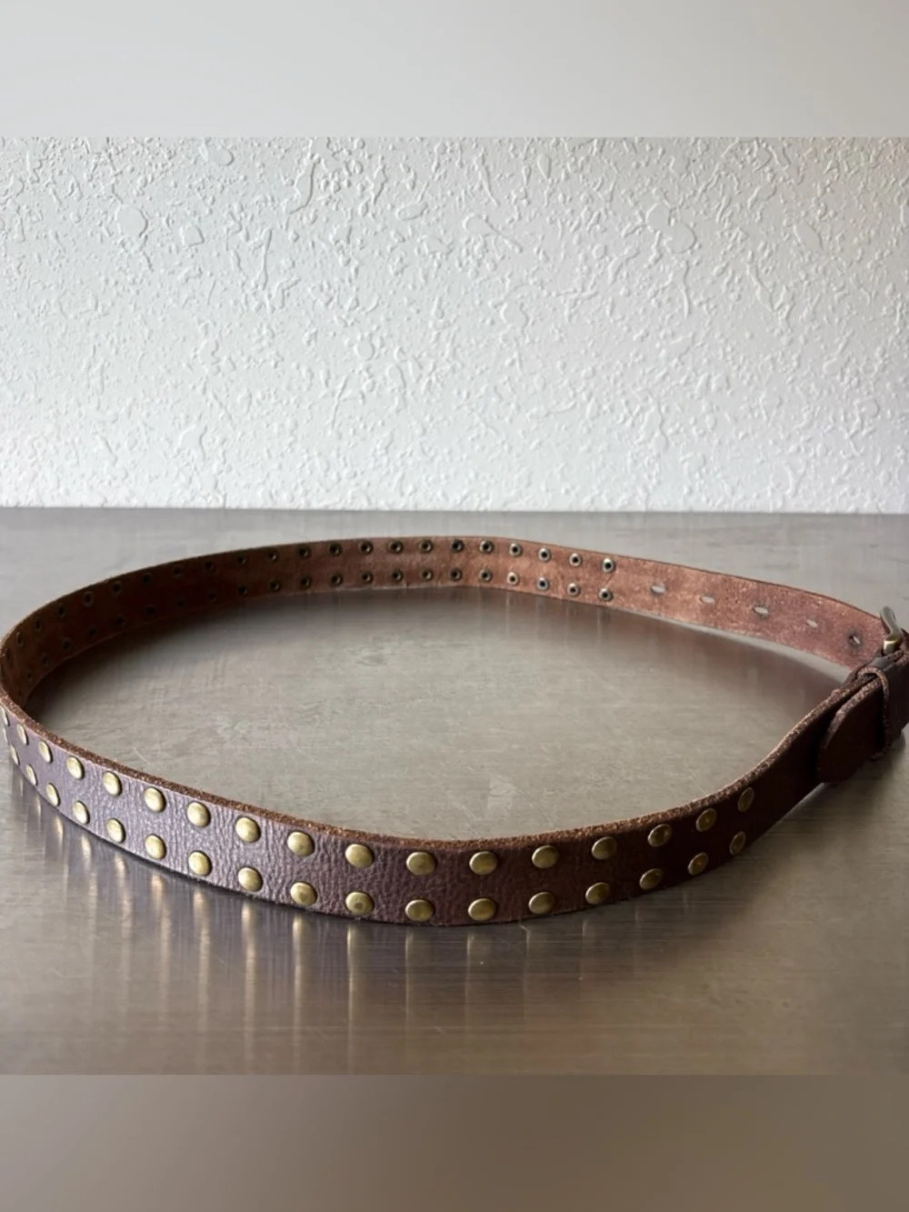J. Crew Retro Brown Leather Studded Belt✨ - Picture 2 of 8